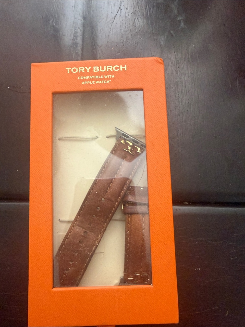 Tory Burch Brown Leather Watch Strap with Gold-Tone Hardware Apple Watch bundle